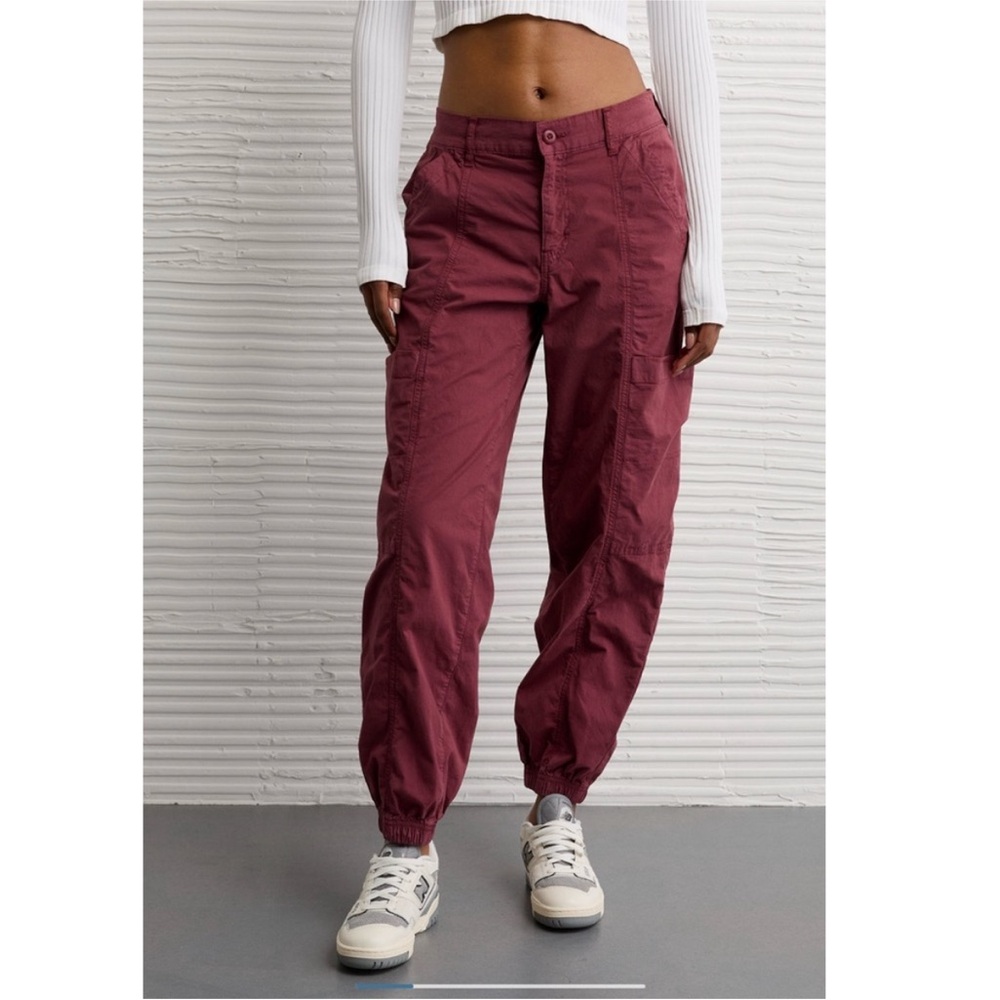 American Eagle Baggy Jogger Mid-Rise Twill '90s Streetwear Cargo Pant Red 0